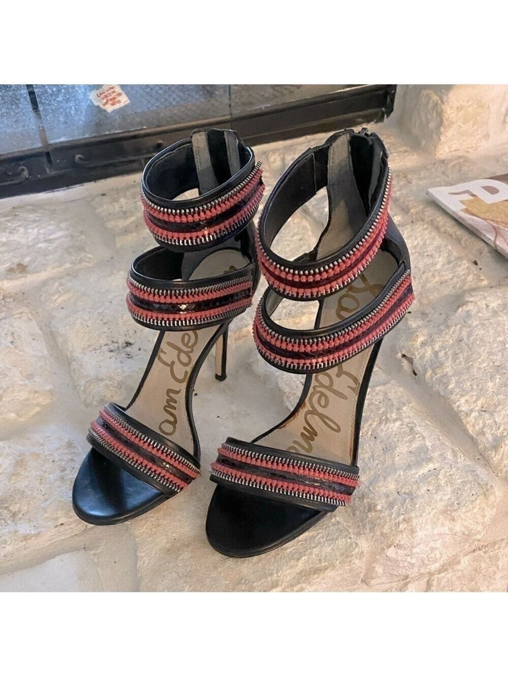 Sam Edelman’Alton’ high heels- needle heels, leather , sz 8M black/ salmon/ pink
